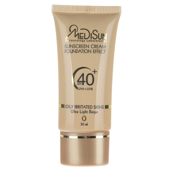 کرم ضد آفتاب SPF40 پوست چرب بژ خیلی روشن مدیسان SUN SCREEN CREAM FOUNDATION EFFECT ULTRA LIGHT BEIGE MEDISUN