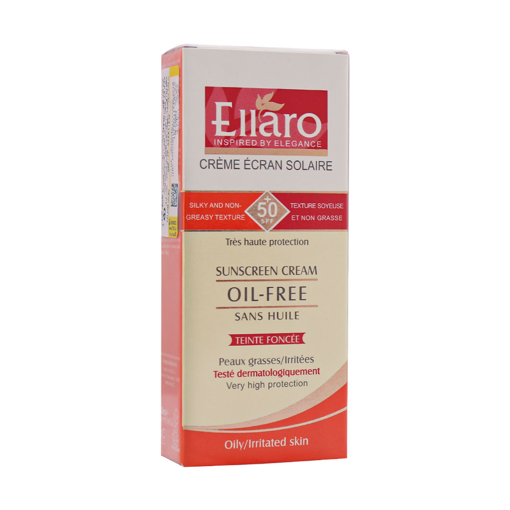 کرم ضد آفتاب فاقد چربی +SPF 50 ( بژ طبیعی ) الارو OIL FREE SUN SCREEN CREAM SPF50+ ELLARO